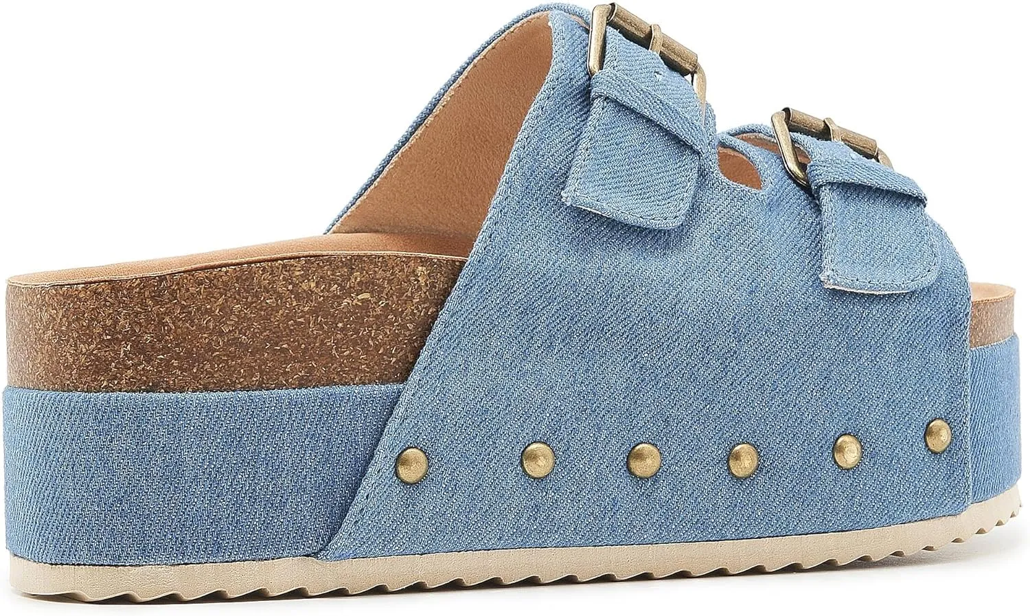 Women's Platform Slide Sandals Comfortable Cork Footbed Studded Clogs Adjustable Buckle Straps Open Toe Flatform Sandal Summer Slipper