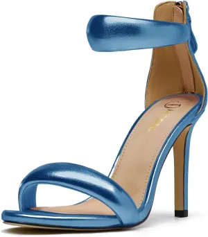 Women's Pump Open Toe Heel Sandals Back Zipper Round Ankle Strappy Stiletto Heels Sparkle Glitter Metallic Party Sexy Wedding Dressy Shoes