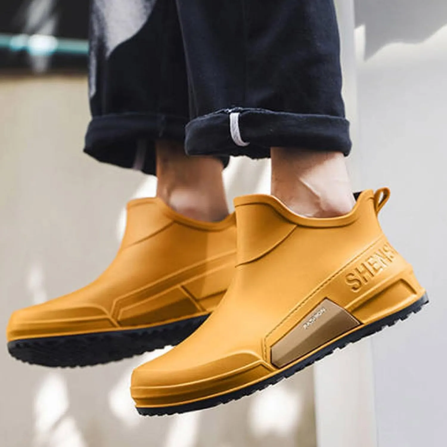Women's Rain Shoes Slip On Comfortable Rubber Boots for Outdoor Walking Gardening Casual Wear with -Slip Sole