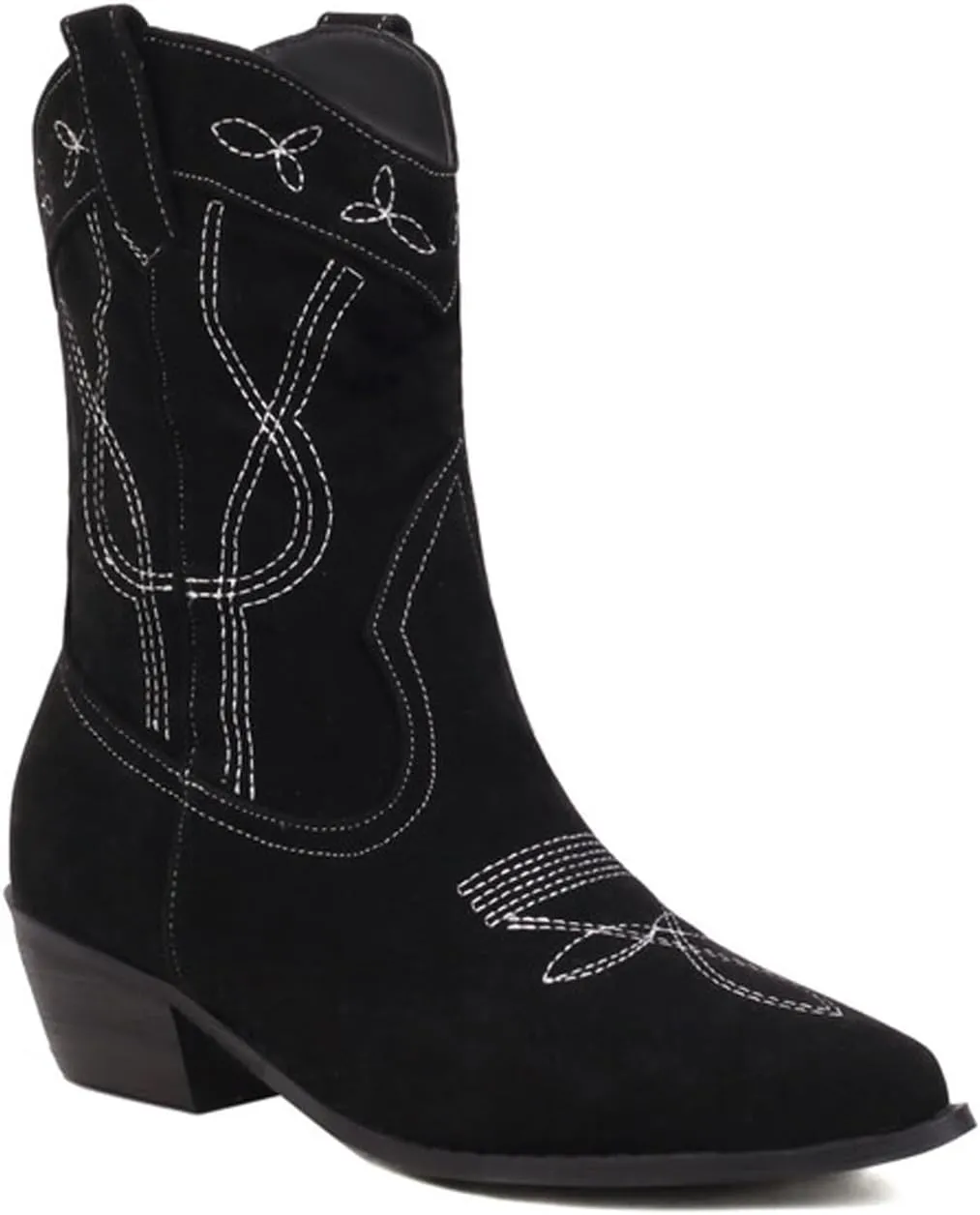 Women's Riley Western Booties, Classic Point Toe Embroidered Western Rodeo Cowboy Sheriff Boot with Zipper Ankle Boots Low Heel for Women