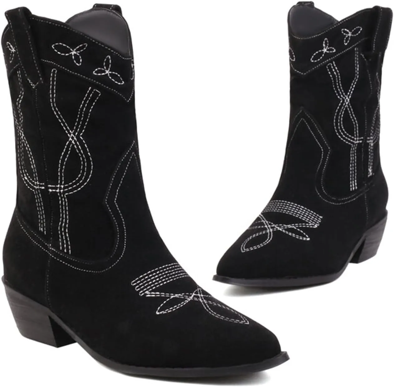 Women's Riley Western Booties, Classic Point Toe Embroidered Western Rodeo Cowboy Sheriff Boot with Zipper Ankle Boots Low Heel for Women
