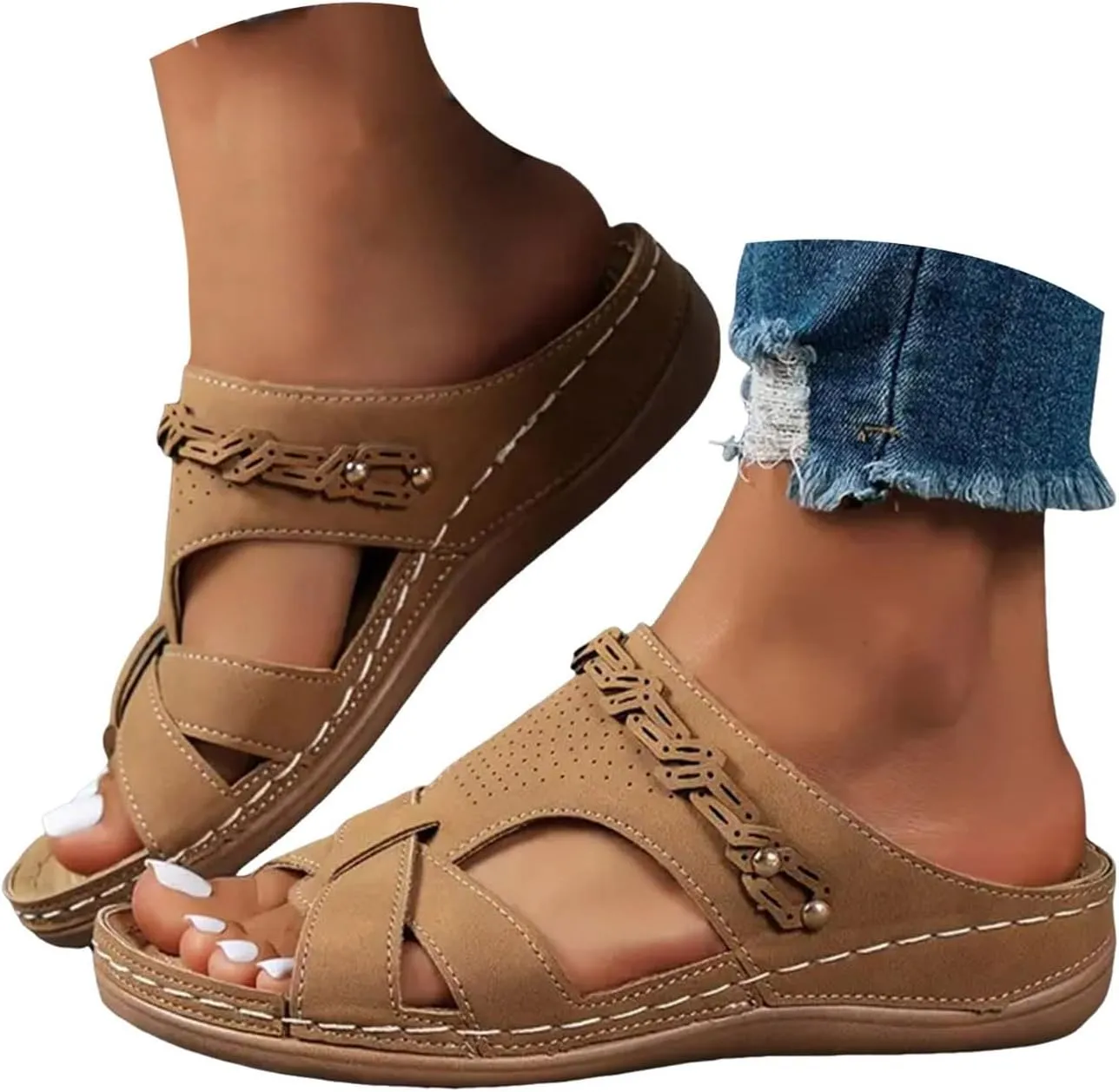 Women's Sandal Heels,Open Toe Platform Slip-on Chunky Sandals For Women Comfortable Walking Casual Dressy Outdoor Summer Shoes