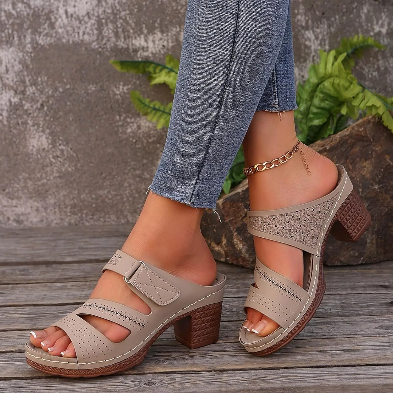 Women's Sandal Heels,Two Strap Open Toe Platform Slip-on Chunky Heels Sandals For Women Comfortable Walking Casual Dressy Summer Mules Shoes