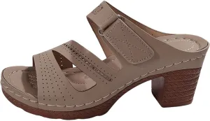 Women's Sandal Heels,Two Strap Open Toe Platform Slip-on Chunky Heels Sandals For Women Comfortable Walking Casual Dressy Summer Mules Shoes