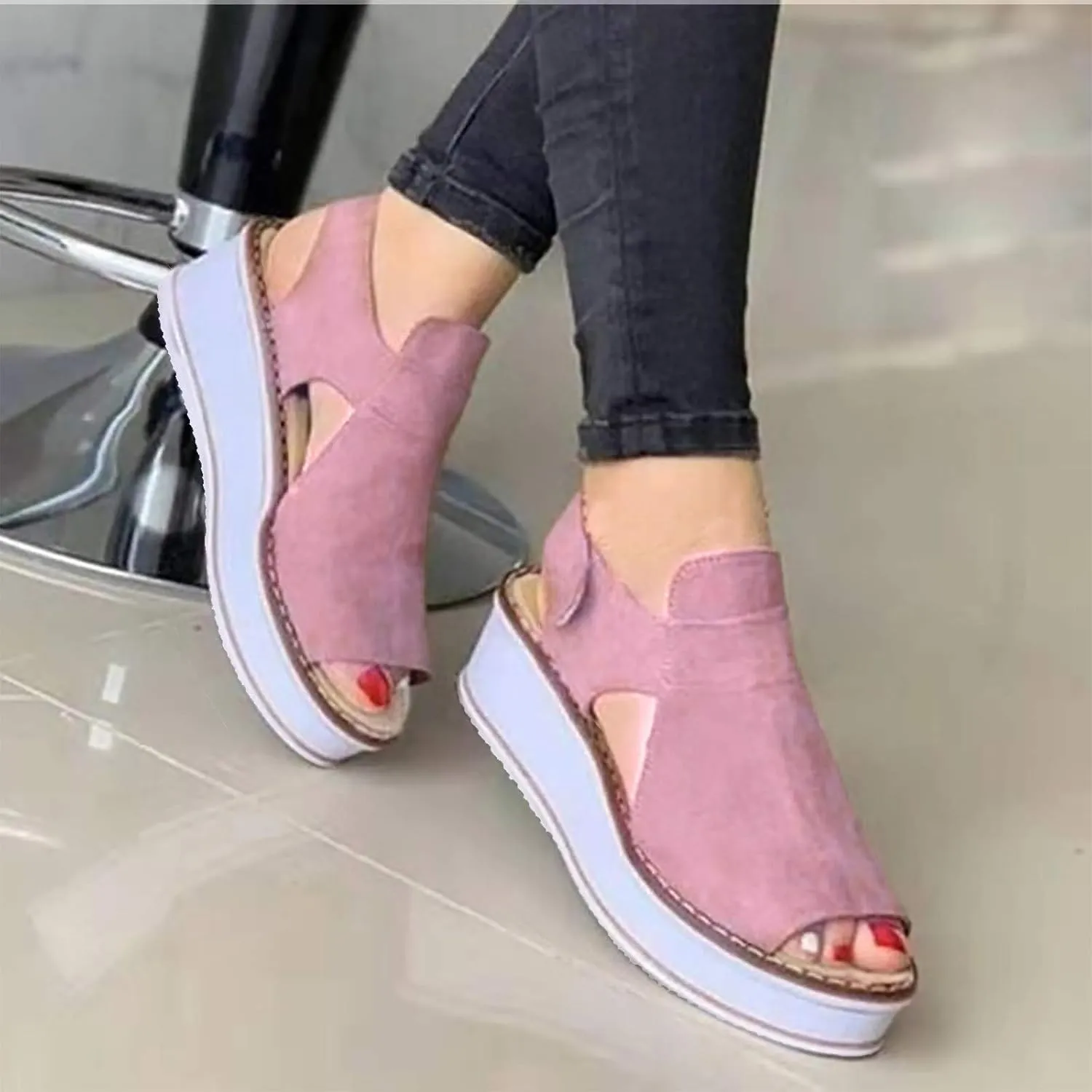 Womens Sandals 2021, Open Toe Fish Mouth Platform Sandals Ankle Strap Beach Shoes Summer Beach Travel Shoes