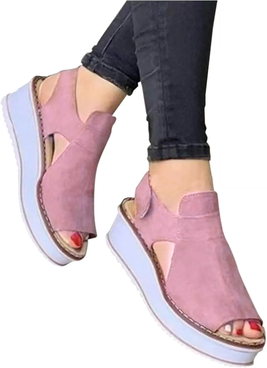 Womens Sandals 2021, Open Toe Fish Mouth Platform Sandals Ankle Strap Beach Shoes Summer Beach Travel Shoes