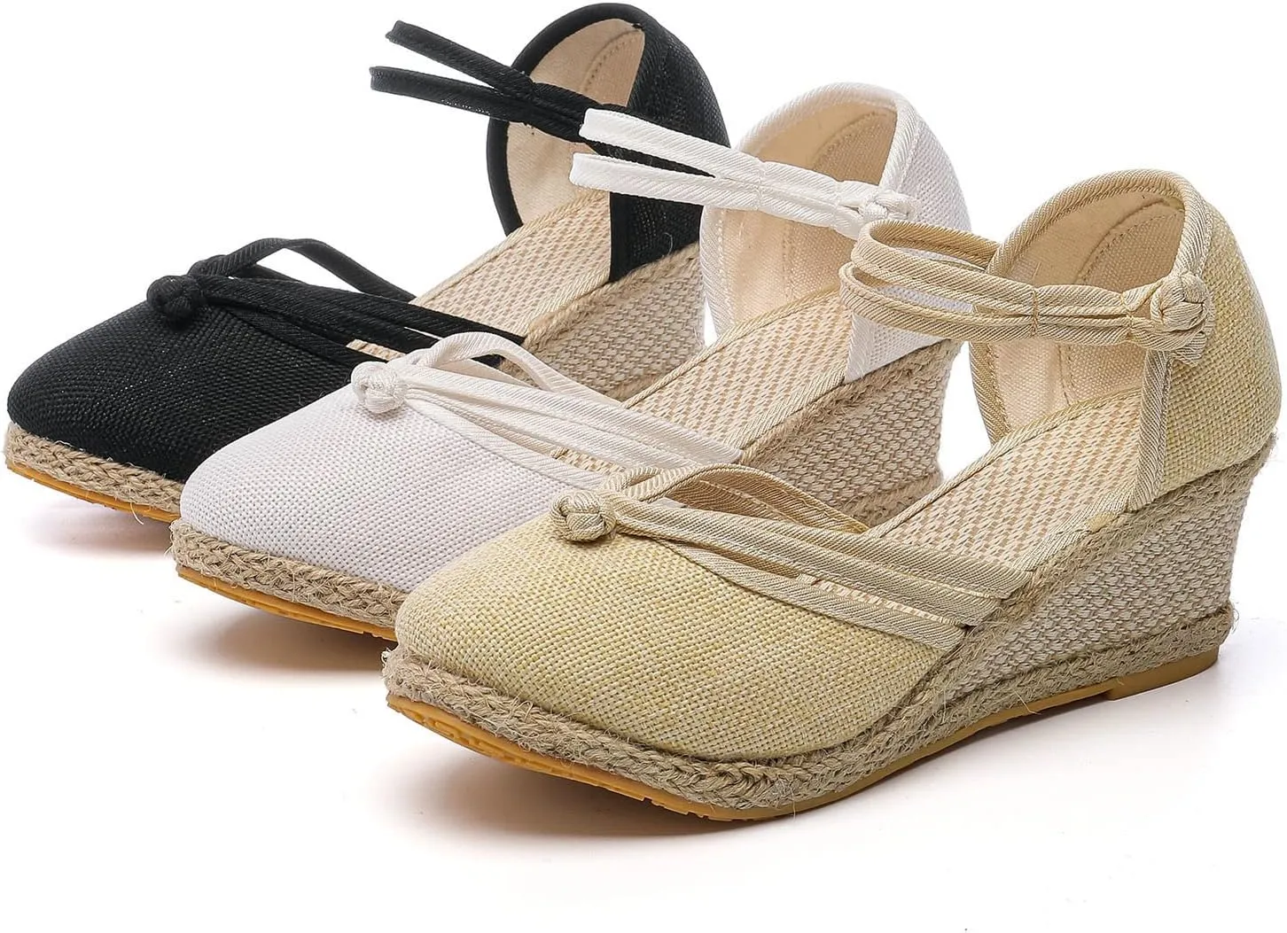 Womens Sandals Closed Toe Linen Wedge Sandals Buckle Ankle Strap Platform Comfortable Breathable Beach Sandals