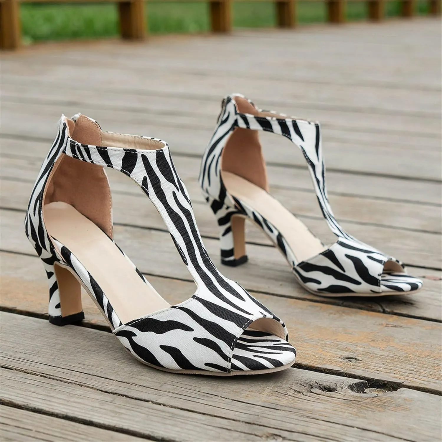 Womens Sandals Comfortable High Heels Dressy Sandals with Ankle Strap Back Zipper