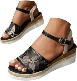 Womens Sandals Espadrille Braided Platform Wedges Summer Casual Breathable Buckle Strap Orthopedic Sandals for Women 2025