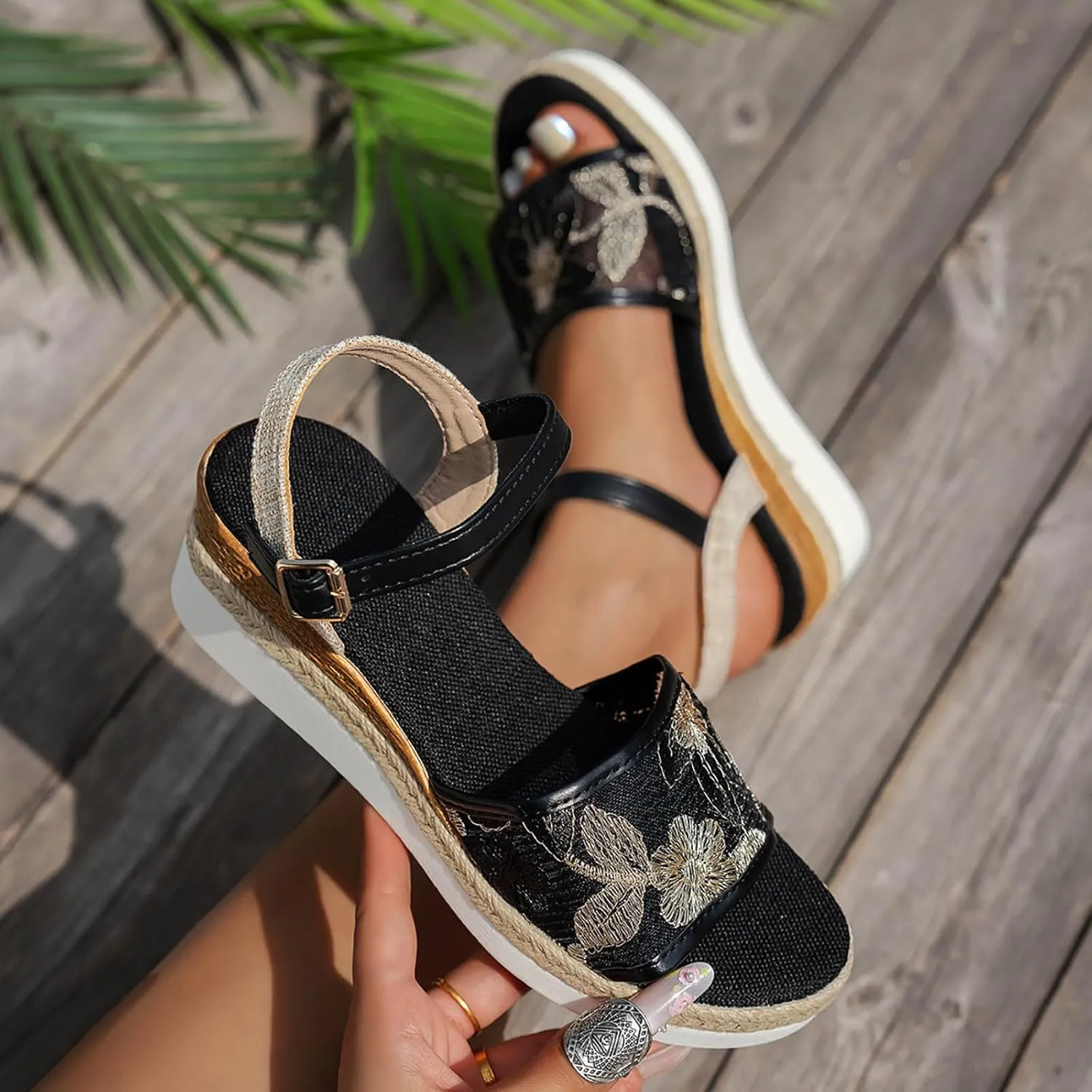 Womens Sandals Espadrille Braided Platform Wedges Summer Casual Breathable Buckle Strap Orthopedic Sandals for Women 2025