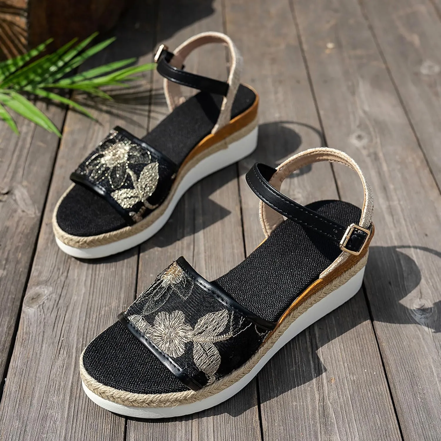 Womens Sandals Espadrille Braided Platform Wedges Summer Casual Breathable Buckle Strap Orthopedic Sandals for Women 2025