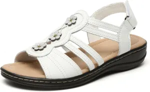 Womens Sandals Flats Comfort Leather Walking Orthopedic Sandals Casual Summer Shoes with Arch Support for Dressy Beach Hiking Vacation Camping Travel Pool Shopping Dating Water sports