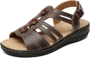 Womens Sandals Flats Comfort Leather Walking Orthopedic Sandals Casual Summer Shoes with Arch Support for Dressy Beach Hiking Vacation Camping Travel Pool Shopping Dating Water sports