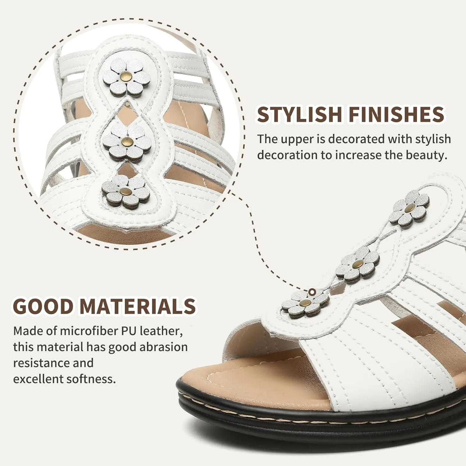 Womens Sandals Flats Comfort Leather Walking Orthopedic Sandals Casual Summer Shoes with Arch Support for Dressy Beach Hiking Vacation Camping Travel Pool Shopping Dating Water sports