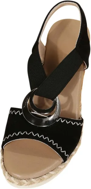 Women's Sandals Mental O Ring Trending Ankle Strap Sandal Splicing Patchwork Summer Shoes for Travel Work