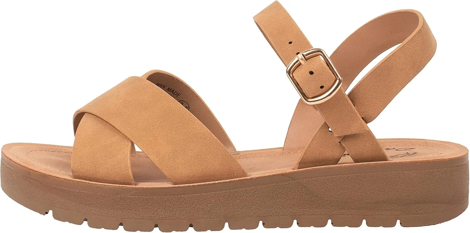Womens Sandals Platform Ankle Buckle Criss Cross Band Ladies Straps Sandals Shoes JOSIE