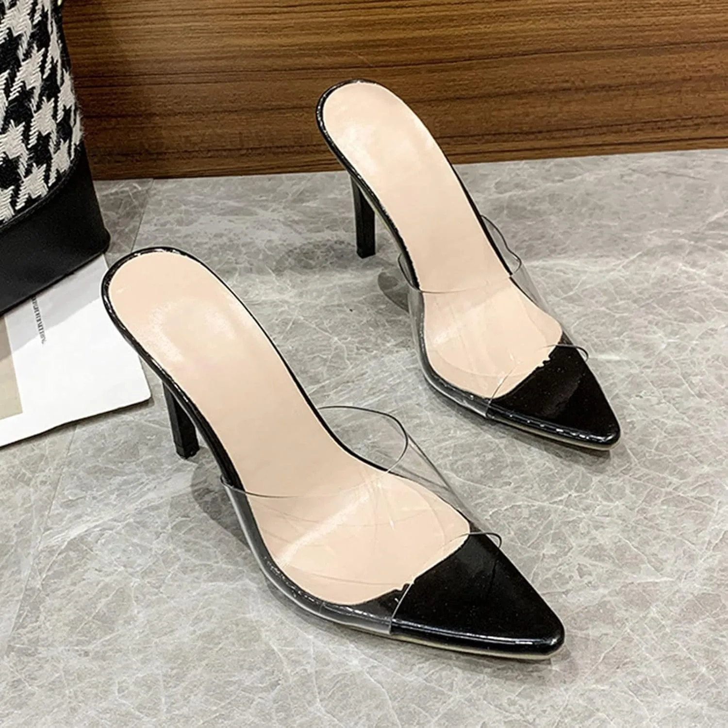 Women's Sandals Transparent Stiletto Heels Open Toe Mules Slip On Wedding Bridal Dress Shoes High Heel Sandals