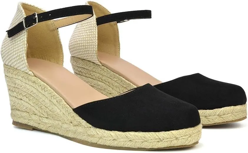 Womens Sandals Wedge Espadrille Ladies Low Heeled Platform Close Toe Ankle Strap Shoes Size 5-10