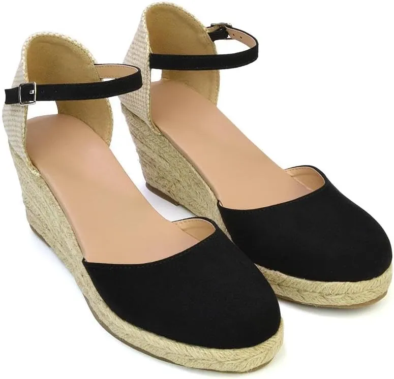 Womens Sandals Wedge Espadrille Ladies Low Heeled Platform Close Toe Ankle Strap Shoes Size 5-10