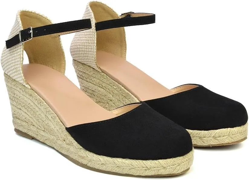Womens Sandals Wedge Espadrille Ladies Low Heeled Platform Close Toe Ankle Strap Shoes Size 5-10