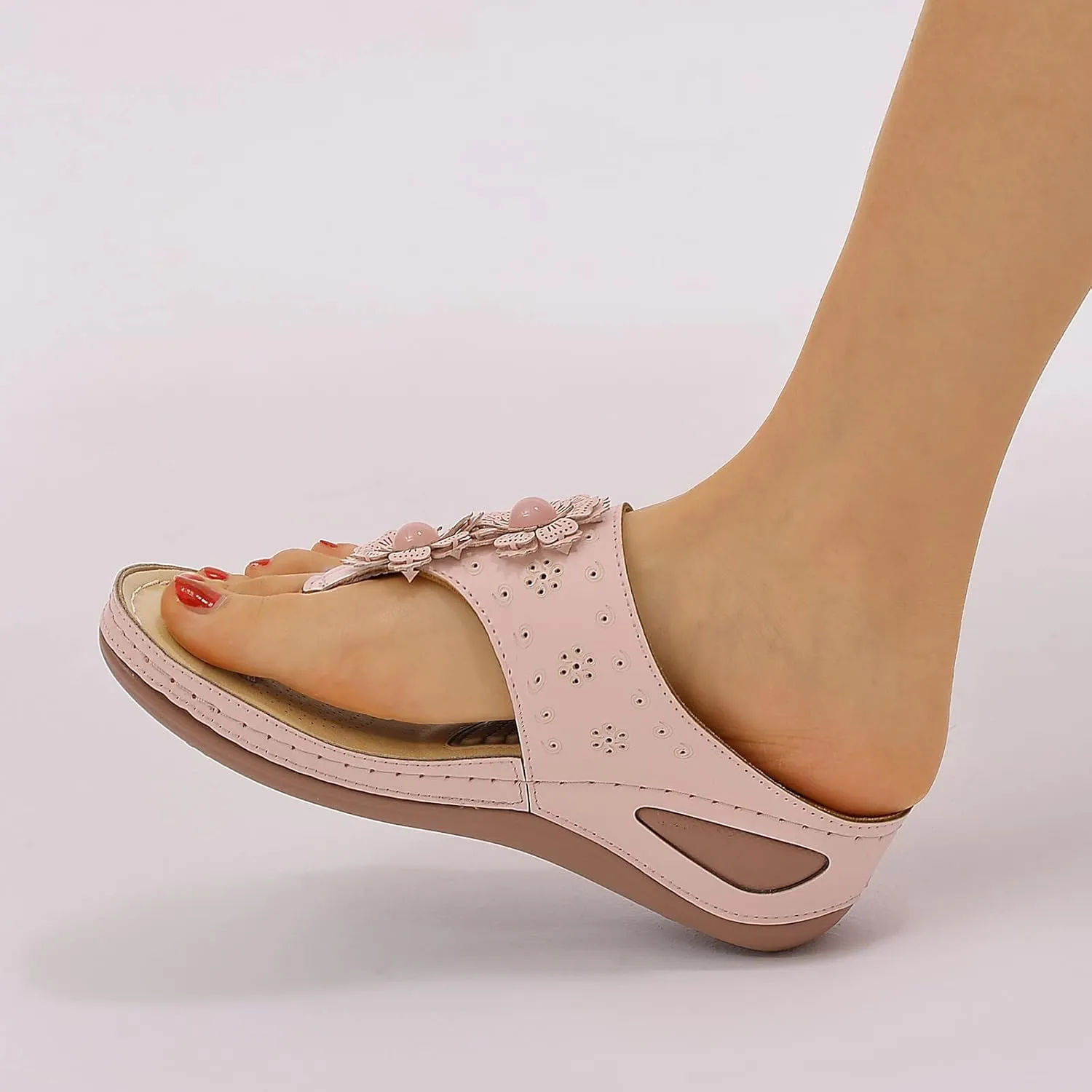 Womens Sandals with Arch Support Hiking Flip Flops Beach Slides Wedge Sandal Dressy Wide Fit Arch Support Shoes Woman Wedge Shoes Orthopedic Comfortable Orthopedic Arch Support Shoe