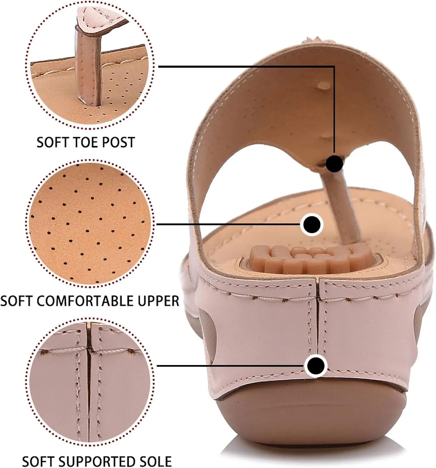 Womens Sandals with Arch Support Hiking Flip Flops Beach Slides Wedge Sandal Dressy Wide Fit Arch Support Shoes Woman Wedge Shoes Orthopedic Comfortable Orthopedic Arch Support Shoe