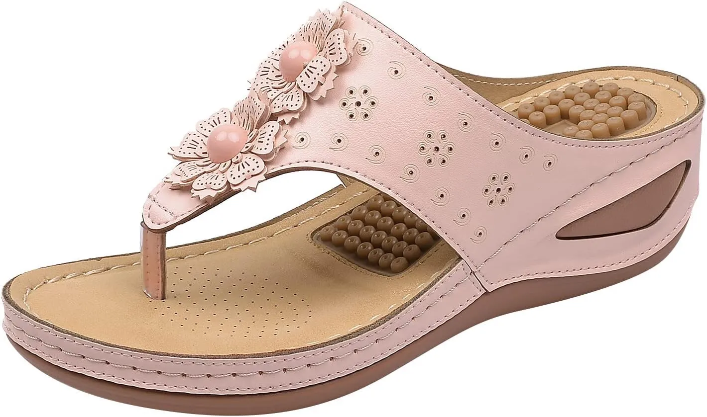 Womens Sandals with Arch Support Hiking Flip Flops Beach Slides Wedge Sandal Dressy Wide Fit Arch Support Shoes Woman Wedge Shoes Orthopedic Comfortable Orthopedic Arch Support Shoe