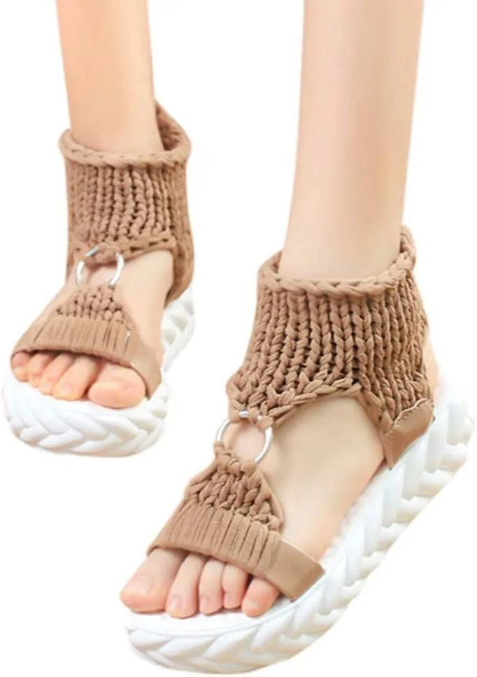 Women's Sandals with Arch Support Sandals Summer Flat Thick Bottomed Knitting Sandal Solid Ladies Platform Sandalias