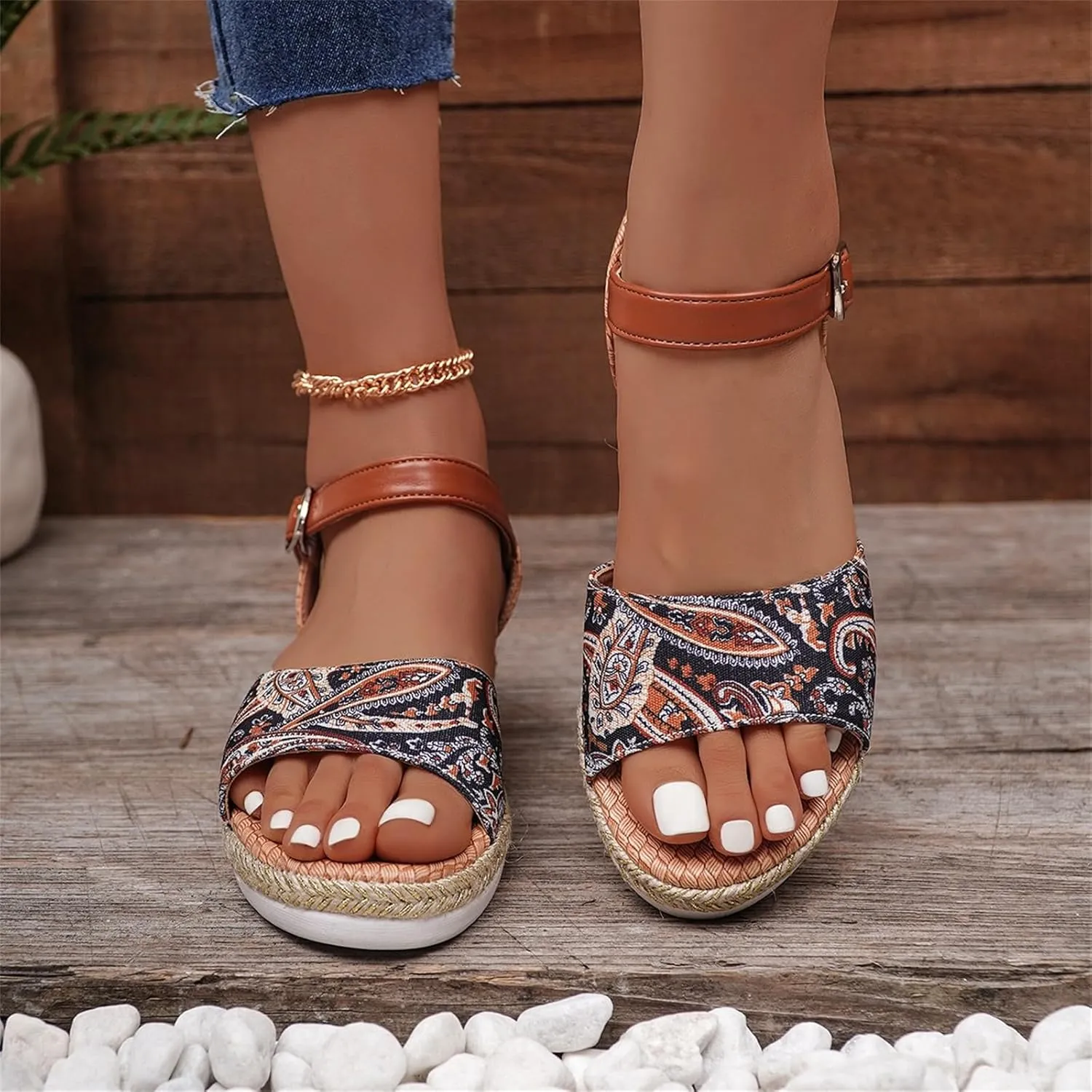 Women's Slingback Sandals Hand-Painted Leather Floral Wedge with Adjustable Comfort Straps Girls Flatform 2025 Little Big Kid Flower Girl Dress Fish Mouth Heels Open Toe Summer Shoes