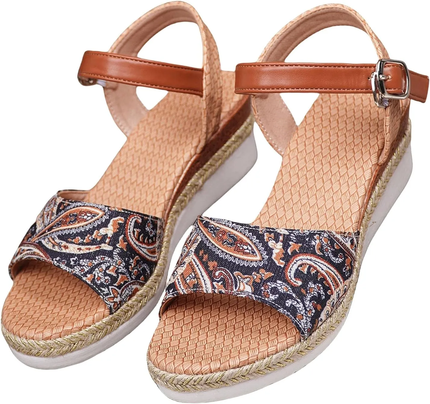 Women's Slingback Sandals Hand-Painted Leather Floral Wedge with Adjustable Comfort Straps Girls Flatform 2025 Little Big Kid Flower Girl Dress Fish Mouth Heels Open Toe Summer Shoes