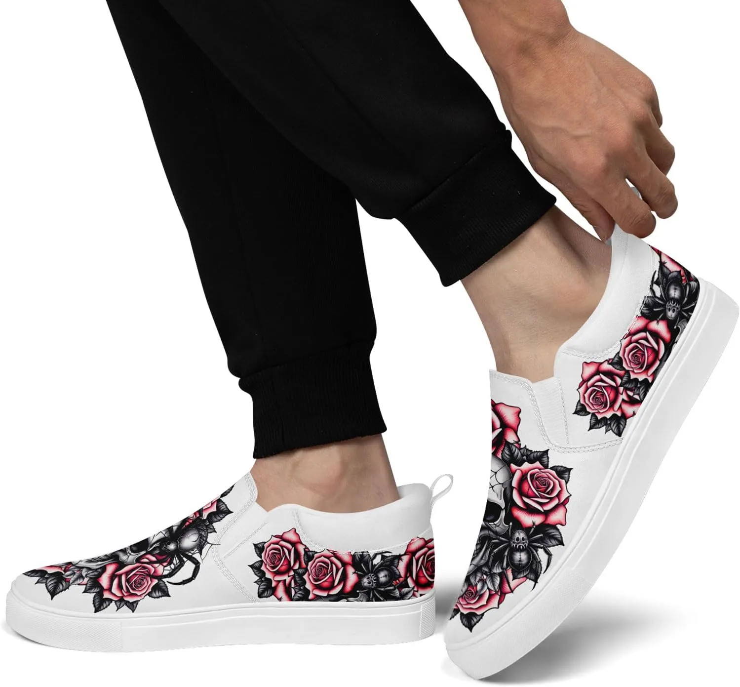 Women's Slip-on Canvas Shoes – Floral Skull Casual Loafers Trendy Comfortable Walking Skate Sneakers for Men
