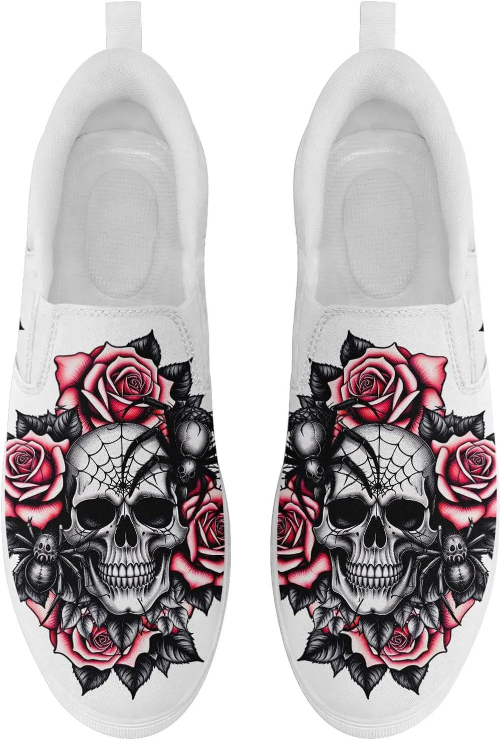 Women's Slip-on Canvas Shoes – Floral Skull Casual Loafers Trendy Comfortable Walking Skate Sneakers for Men