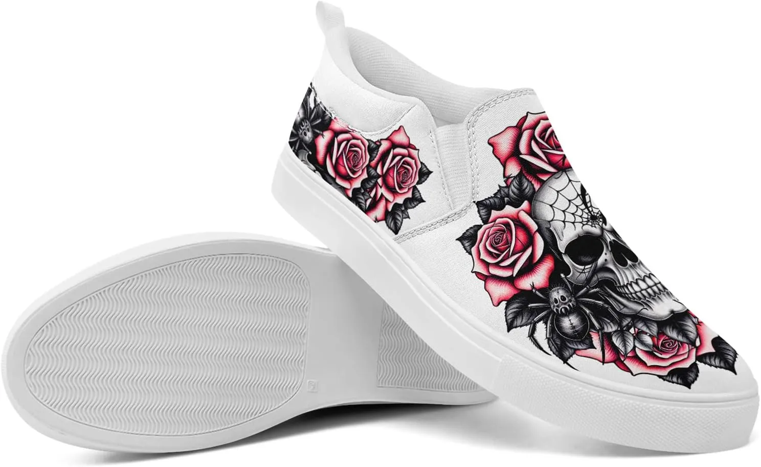 Women's Slip-on Canvas Shoes – Floral Skull Casual Loafers Trendy Comfortable Walking Skate Sneakers for Men