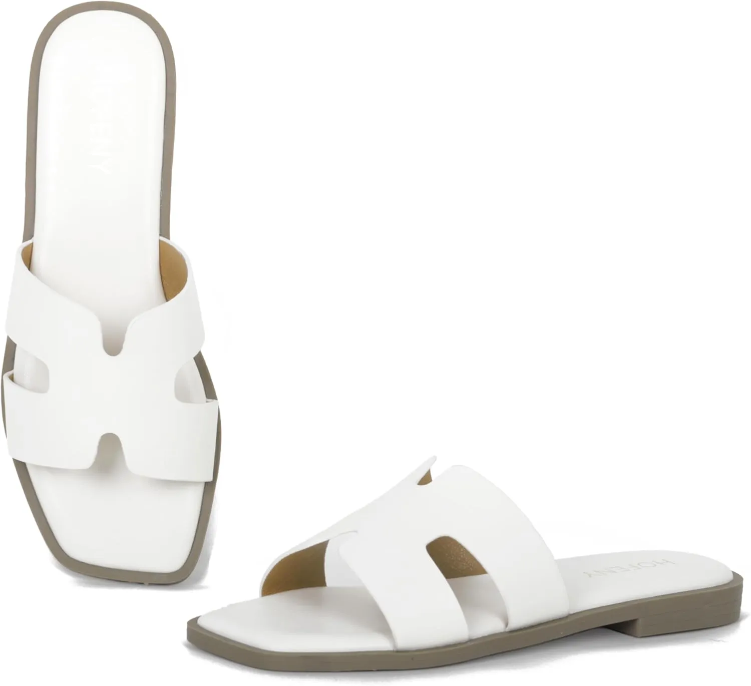 Womens Slip On Flat Sandals Soft Leather Open Toe Slide for Summer Dressy