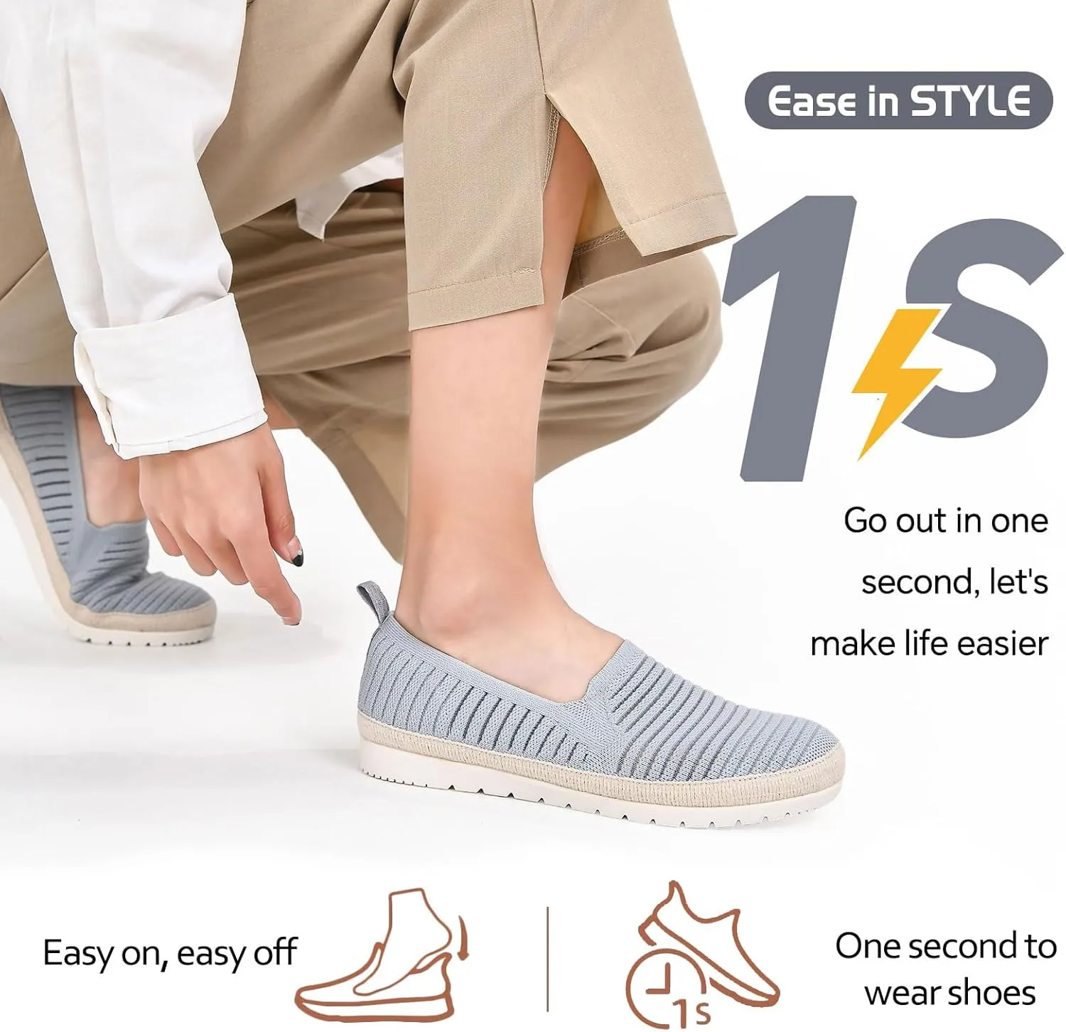 Women's Slip on Loafer Shoes Casual Walking Shoes Comfortable Knit Hands Free Slip ins Sneakers with Arch Support Fashion Work Nurse Flats