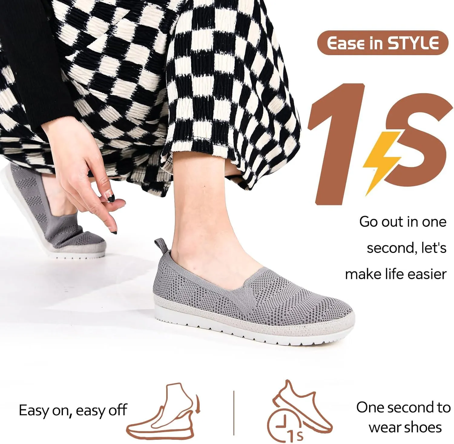Women's Slip on Loafer Shoes Casual Walking Shoes Comfortable Knit Hands Free Slip ins Sneakers with Arch Support Fashion Work Nurse Flats