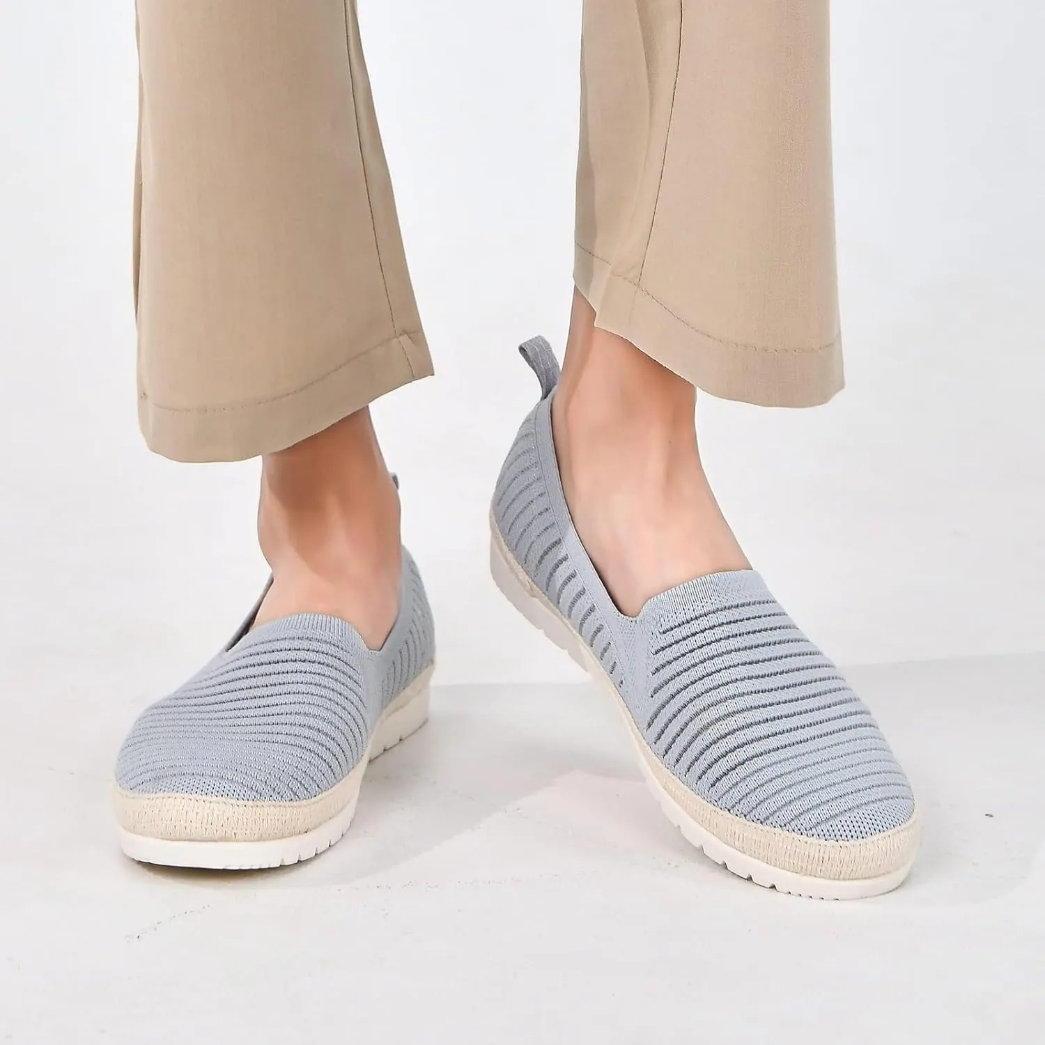 Women's Slip on Loafer Shoes Casual Walking Shoes Comfortable Knit Hands Free Slip ins Sneakers with Arch Support Fashion Work Nurse Flats