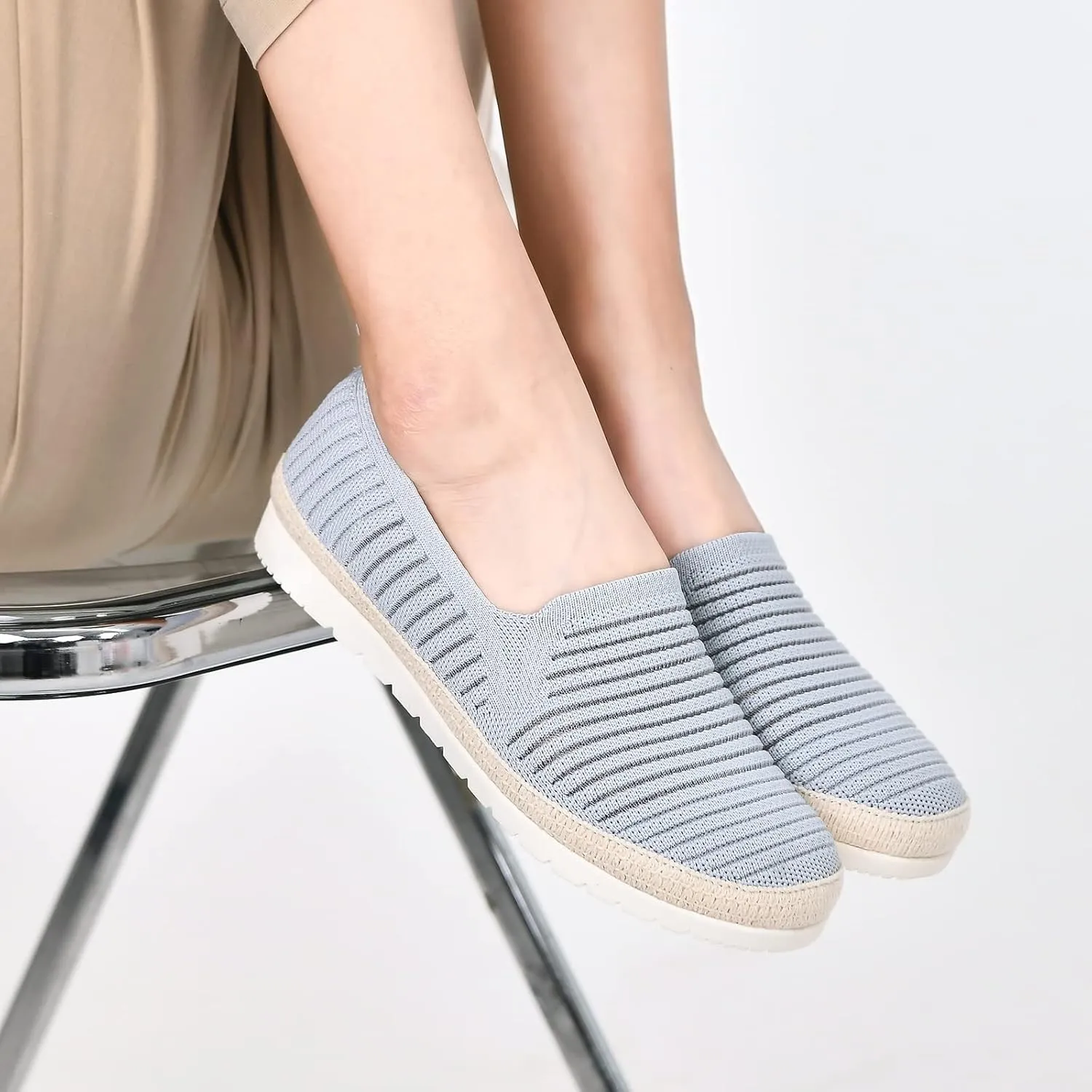 Women's Slip on Loafer Shoes Casual Walking Shoes Comfortable Knit Hands Free Slip ins Sneakers with Arch Support Fashion Work Nurse Flats