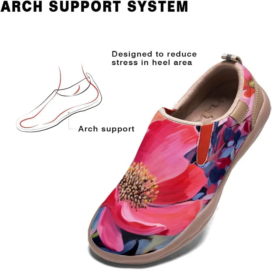 Women's Slip On Sneakers Casual Loafers Microfiber Art Painted Comfort Soft Walking Shoes Colorful Flowers