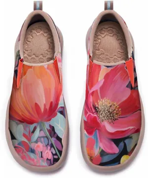 Women's Slip On Sneakers Casual Loafers Microfiber Art Painted Comfort Soft Walking Shoes Colorful Flowers