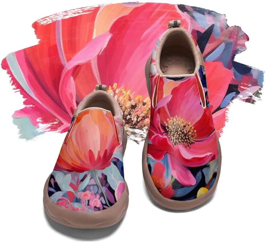 Women's Slip On Sneakers Casual Loafers Microfiber Art Painted Comfort Soft Walking Shoes Colorful Flowers