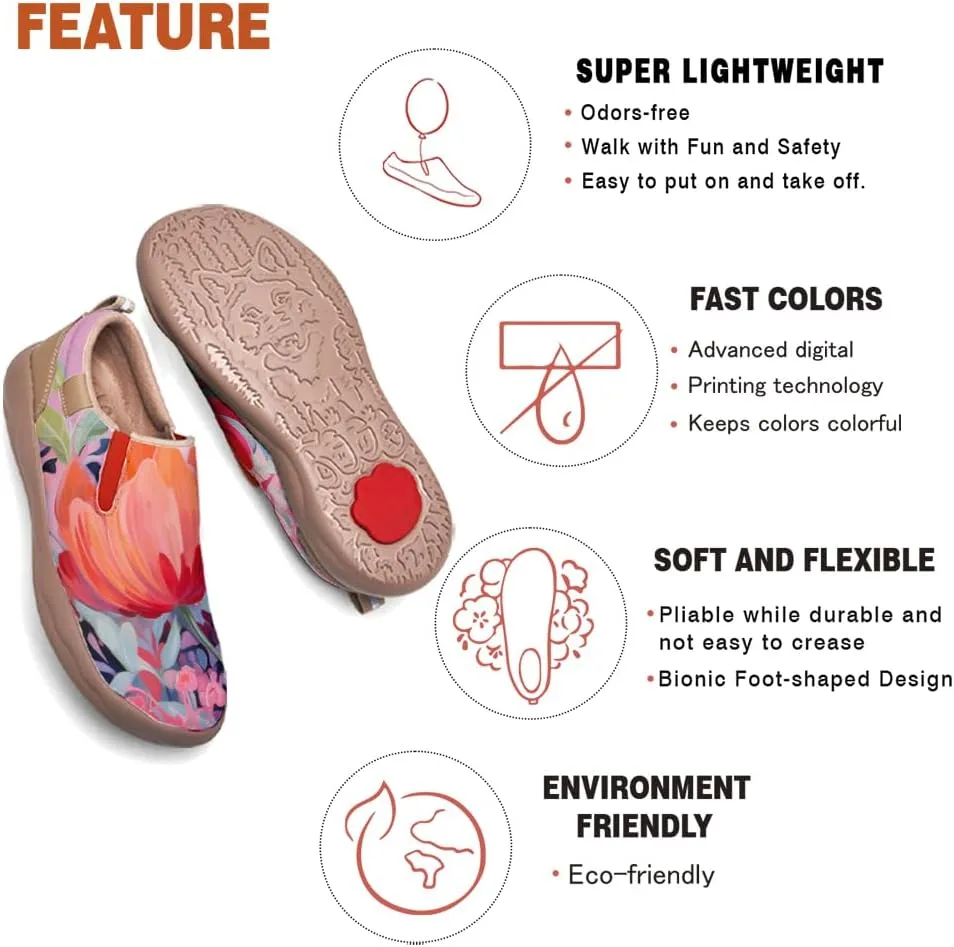 Women's Slip On Sneakers Casual Loafers Microfiber Art Painted Comfort Soft Walking Shoes Colorful Flowers