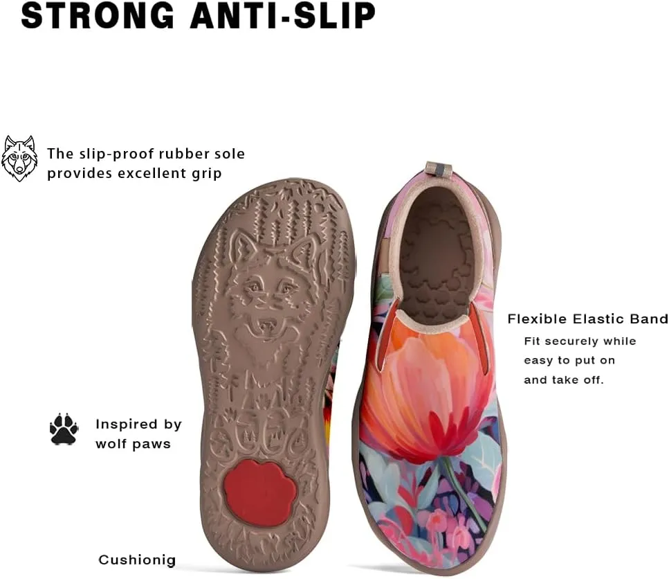 Women's Slip On Sneakers Casual Loafers Microfiber Art Painted Comfort Soft Walking Shoes Colorful Flowers