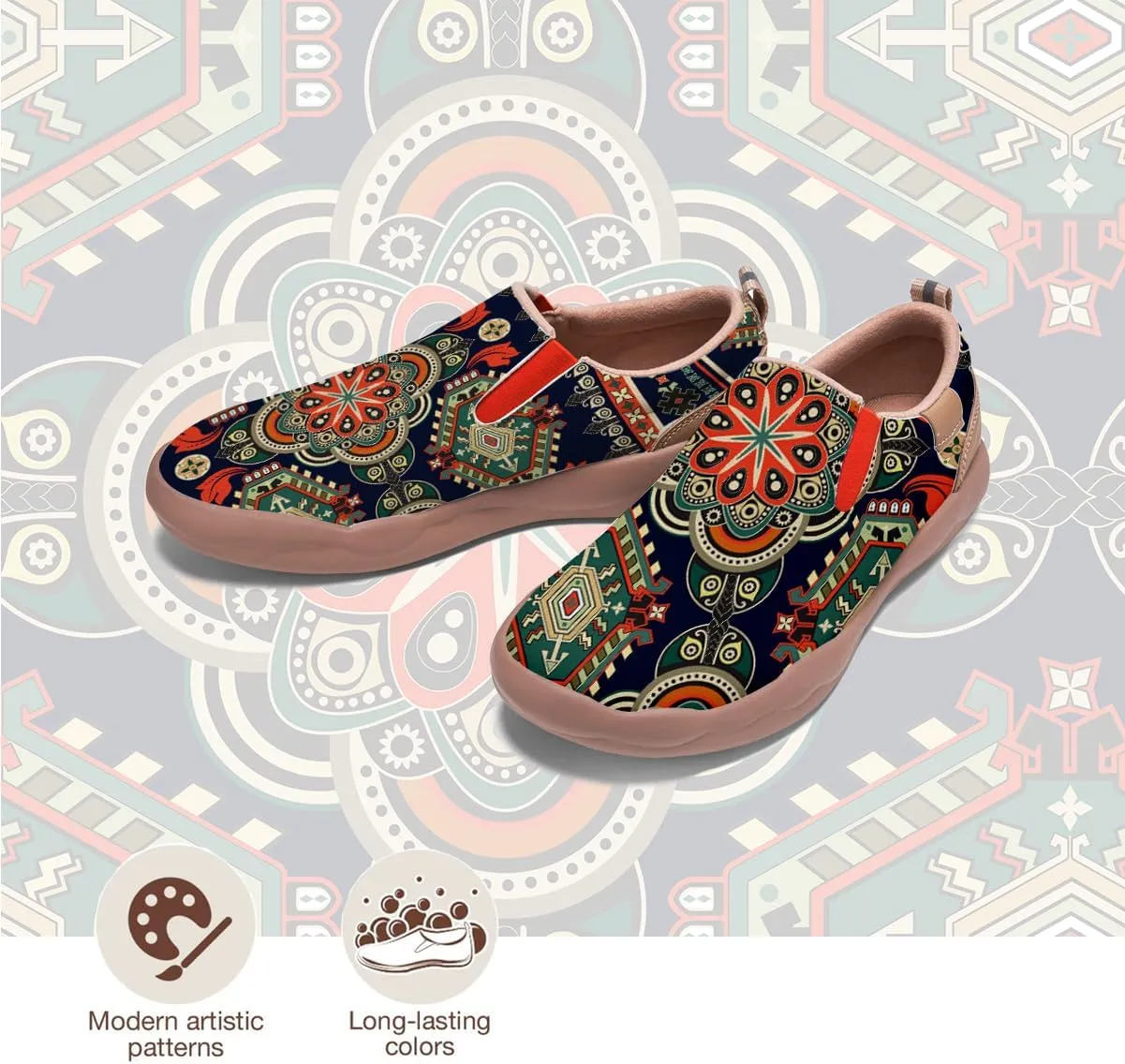 Womens Slip On Travel Shoes - Loafers Mandala Painted Sneakers Lightweight Comfortable Casual Walking Shoes