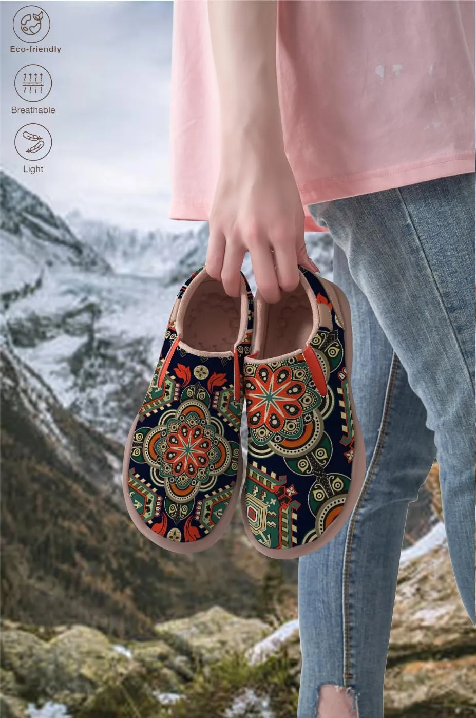Womens Slip On Travel Shoes - Loafers Mandala Painted Sneakers Lightweight Comfortable Casual Walking Shoes