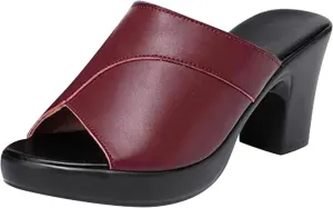 Women's Slipper Leather Round Toe Chunky Heel Sandal Open Toe Block Heel Dress Shoes Fish Mouth Slingback Mules
