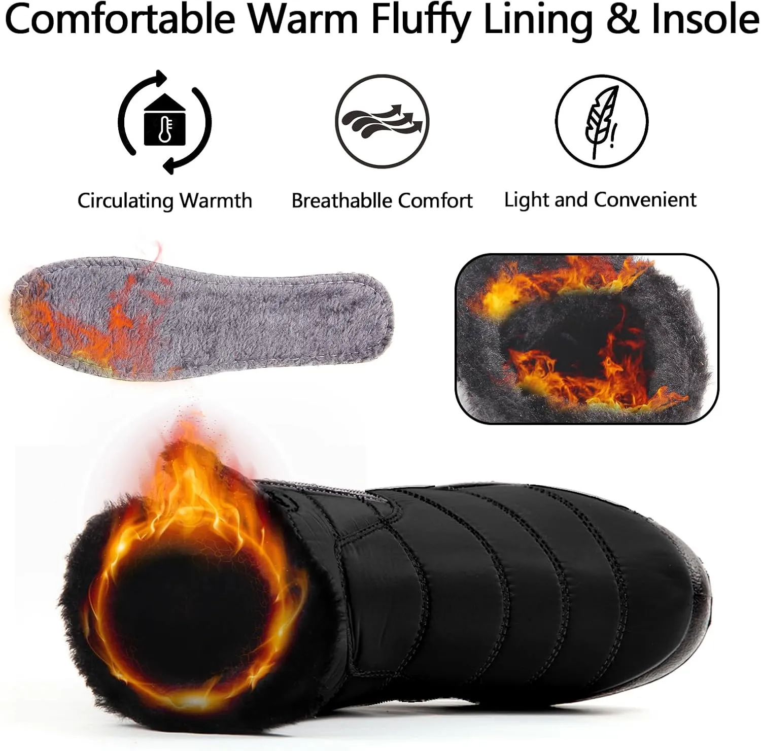 Women's Snow Boots Warm Ankle Booties Waterproof Comfortable Slip on Outdoor Fur Lined Winter Shoes