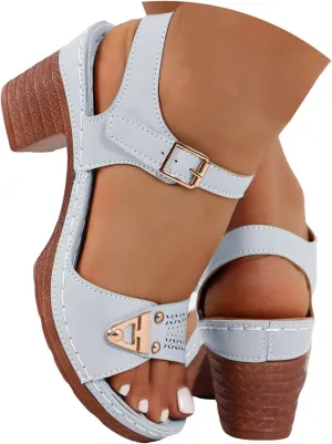 Women's Summer Casual Sandals 2025 Solid Color Comfort Chunky Heel Adjustable Straps Slide Sandals Wide Strap Walking Sandals for Summer Beach Vacation