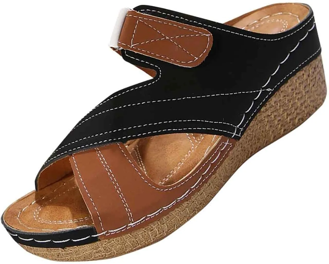Women's Summer Slippers Strap Stitching Color Matching Wedge Heel Thick Bottom Slippers S Women Sandals