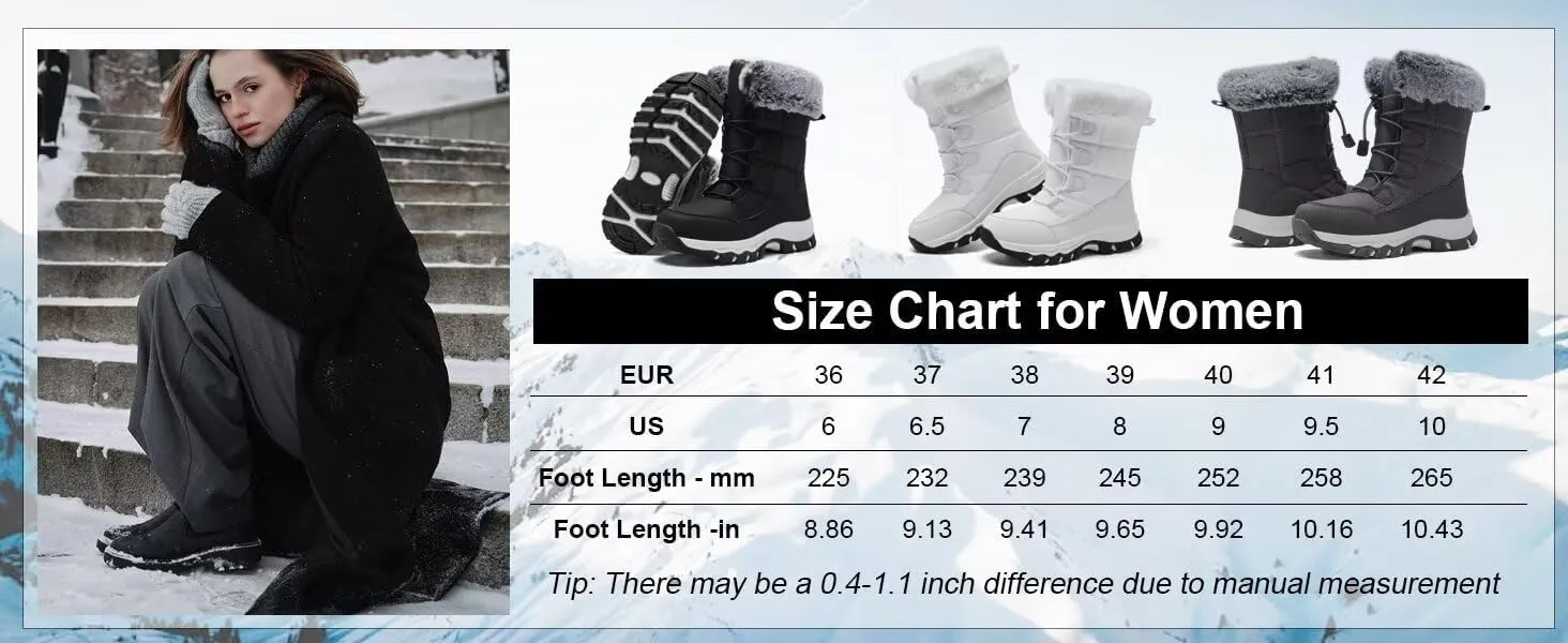 Women's Warm Winter Boots Waterproof Comfortable Snow boots for Cold Weather Mid Calf Insulated shoes